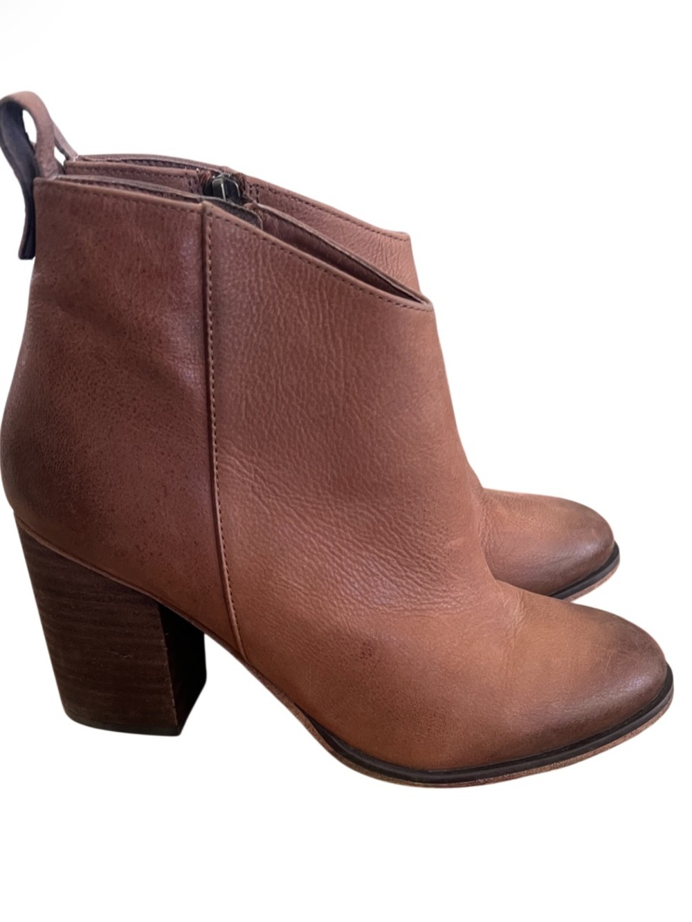 BP- Brown Leather Ankle Booties with Block Heel
